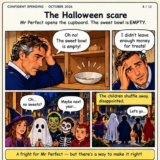 Illustrated Halloween comic strip, page 8