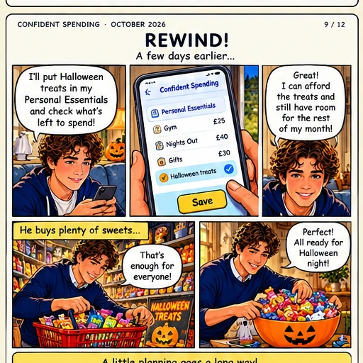 Illustrated Halloween comic strip, page 9